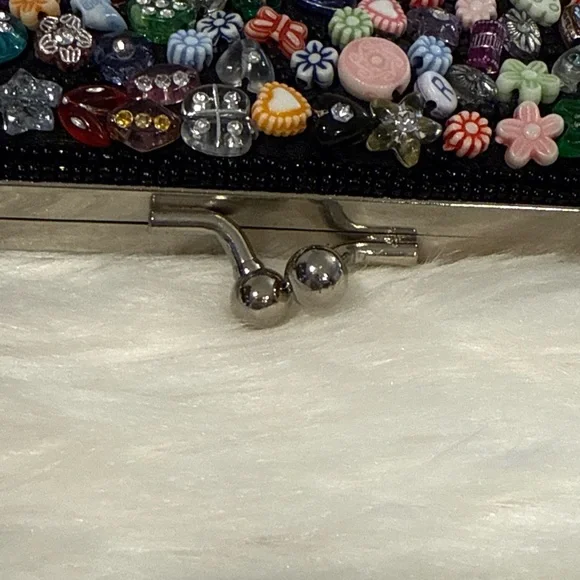 Vintage Sasha Colorful Floral Beaded Clutch with Metallic Strap Evening Bag - Picture 9 of 9